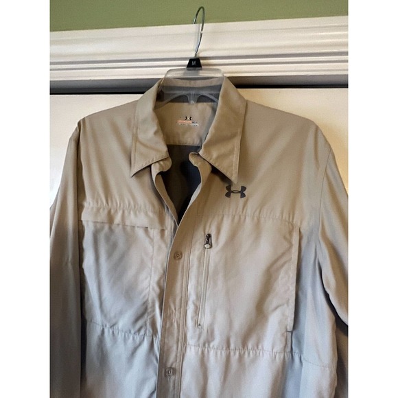 Under Armour All Season Gear Beige Long Sleeve Button Up Mens Size MED - Picture 5 of 6